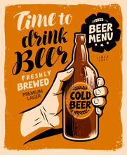 Beer Advertising Retro Poster. Pub, Brewery, Restaurant Vector Illustration
