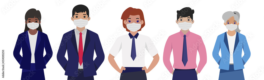 Group of people in sterile medical masks - Vector - obrazy, fototapety, plakaty 