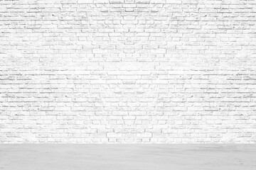 Close up of the white brick wall and old concrete floor, interior room