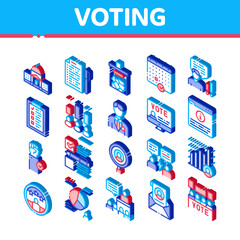 Sticker - Voting And Election Icons Set Vector. Isometric Congress Building And Monitor, Calendar And Human Silhouette Democracy Voting Illustrations