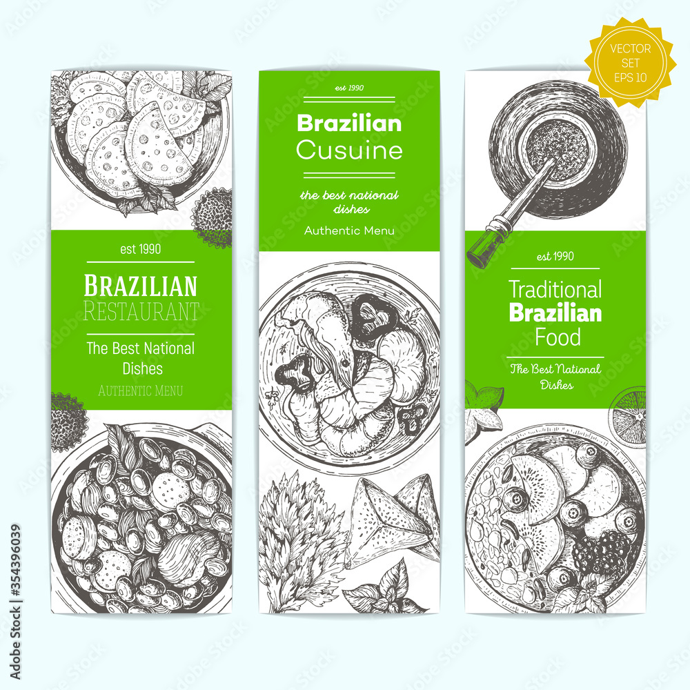 Brazilian food vintage design template. Vertical banners set. Vector ...