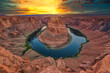 © emotionpicture - Arizona Horse shoe Bend meander of Colorado River in Glen Canyon at sunset. Near lake Powell and Page. Horseshoe bend at sunset. Tourist and travel destination at navajo Reservation.