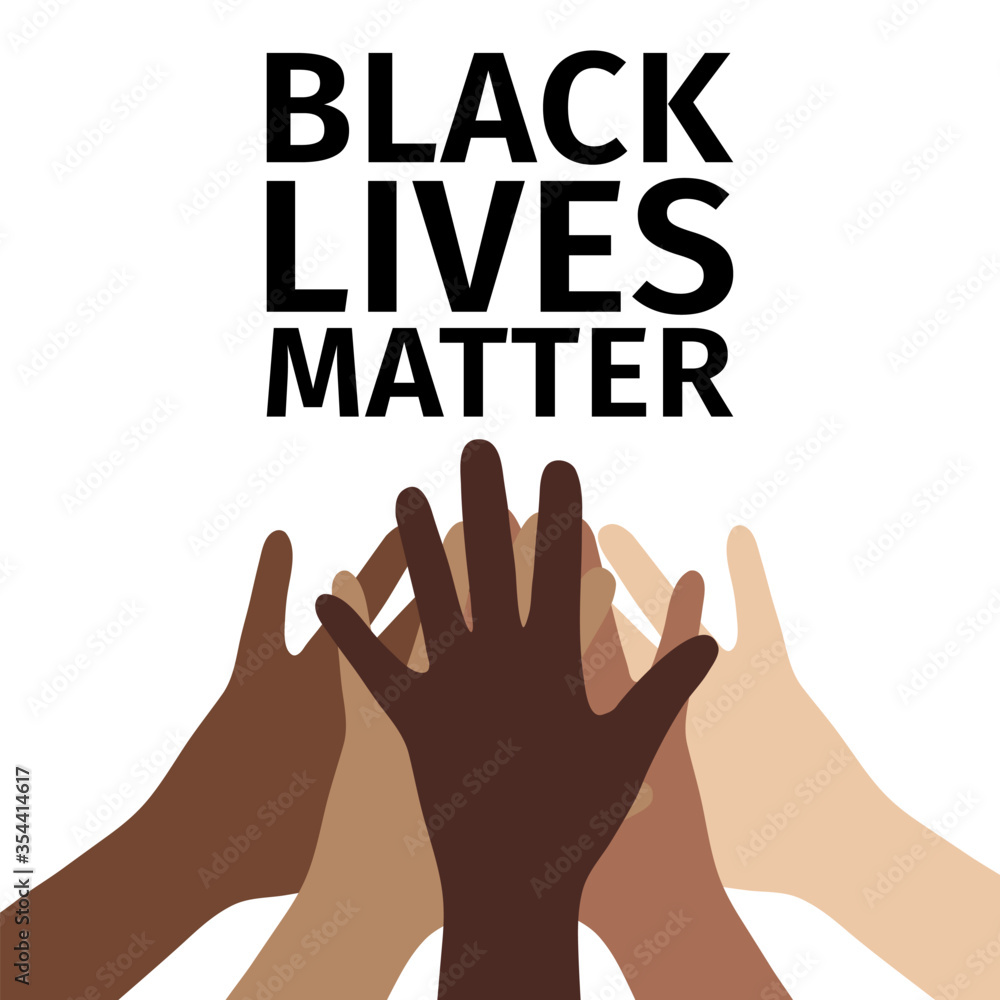Black lives matter. People putting their hands together. Motivational poster. Vector. - obrazy, fototapety, plakaty 