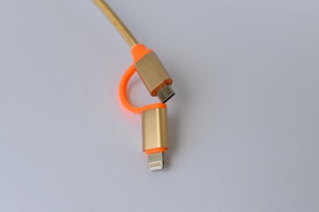 Canvas Print - Closeup shot of a USB cable on a white surface