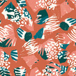 © Maria - Seamless abstract exotic pattern. Jungle palm leaf, leopard and zebra texture. Wild nature. Vector illustration