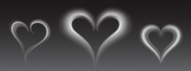 Wall Mural - white smoke in heart shape. love symbol from steam of hot coffee, tea or food. vector realistic mock