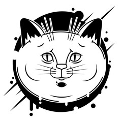 Wall Mural - Black head of Cat background. Vector illustration. Cute icon. Animal