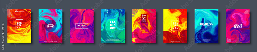 Colorful abstract geometric background. Liquid dynamic gradient waves. Fluid marble texture. Modern covers set. Vector illustration. - obrazy, fototapety, plakaty 