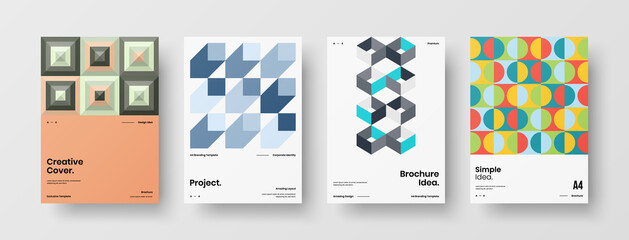 Company identity brochure template collection. Business presentation vector A4 vertical orientation front page mock up set. Corporate report cover abstract geometric illustration design layout bundle.