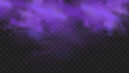 purple smoke isolated on transparent dark background. abstract purple powder explosion with particle