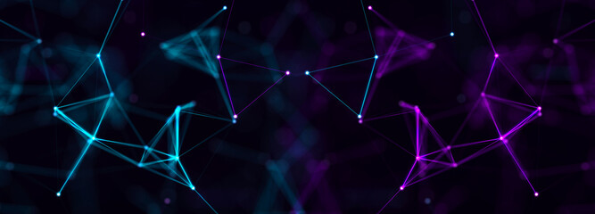 Wall Mural - abstract polygonal space with connecting dots and lines. dark background. connection structure. 3d w