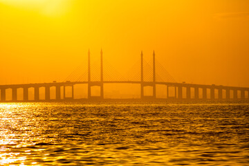 Wall Mural - Penang Bridge view from the shore of George Town, Malaysia