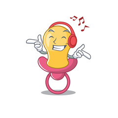 Poster - Baby pacifier Cartoon design concept listening music on headphone