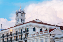 Close Up View Of Clock Tower With Blue Sky In George Town Penang