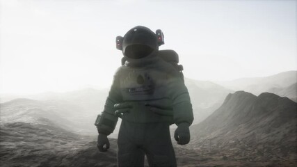 astronaut on another planet with dust and fog