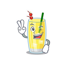 Canvas Print - Happy pina colada cocktail cartoon design concept show two fingers