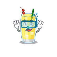 Canvas Print - Pina colada cocktail mascot design swims with diving glasses