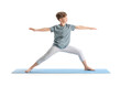 © Pixel-Shot - Cute little boy practicing yoga on white background