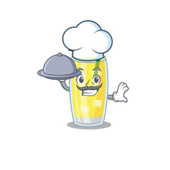 Poster - mascot design of pina colada cocktail chef serving food on tray