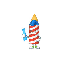 Sticker - brilliant Architect candle mascot design style with blue prints and helmet