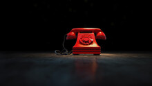 3D Rendering Of A Red Phone On A Dark Background