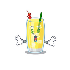 Sticker - wealthy cartoon character concept of pina colada cocktail with money eyes