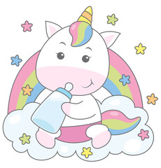 Wall Mural - baby unicorn drinking milk