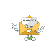 Wall Mural - Cartoon drawing concept of invitation message showing cute wink eye