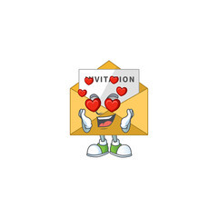 Wall Mural - An adorable invitation message cartoon mascot style with a falling in love face