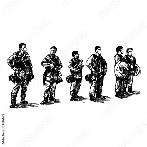 Fotografía Drawing of Hong Kong polices are standing on the street