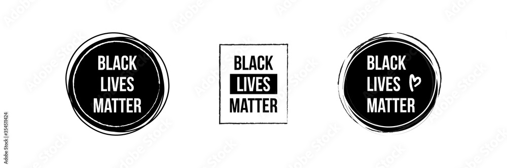 Black lives matter icons, banners, labels, design elements set, collection. - obrazy, fototapety, plakaty 