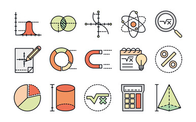Wall Mural - math education school science icons collection line and fill style