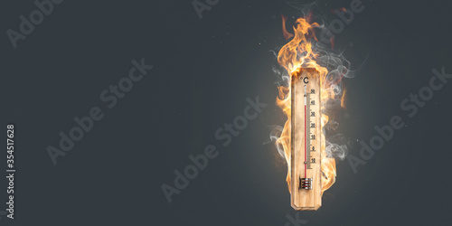Hot temperature - Thermometer on fire as panorama Tableau sur Toile