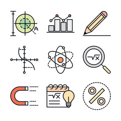 Wall Mural - math education school science icons collection line and fill style