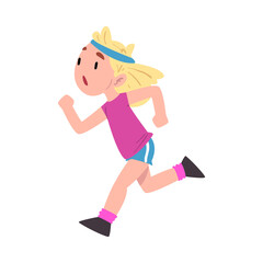 Sticker - Cute Girl Running, Child Daily Routine Activity Cartoon Style Vector Illustration on White Background