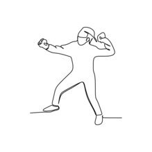 A Young Man Trying To Throw A Stone Or Rock While Protest. Continuous Single Line Drawing Vector Illustration