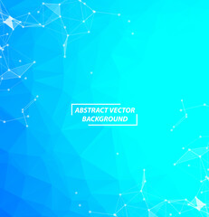 Blue Polygonal background molecule and communication. Connected lines with dots. Minimalism chaotic illustration background. Concept of the science, chemistry, biology, medicine, technology.
