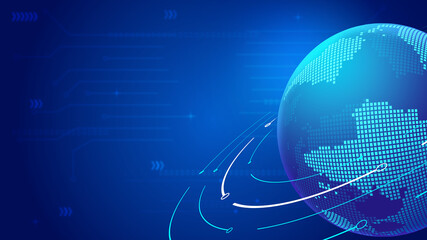 Wall Mural - 3D rendered blue digital globe, internet technology background.