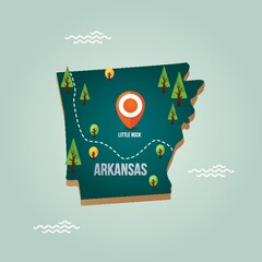 Poster - Arkansas map with capital city