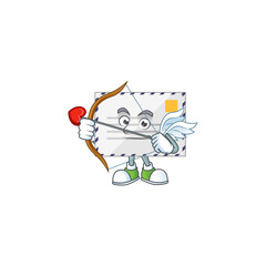 Sticker - mascot design concept of letter cute Cupid with arrow and wings