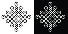 Indian Traditional And Cultural Rangoli Or Kolam Design Concept Of Curved Lines And Dots Isolated On Black And White Background