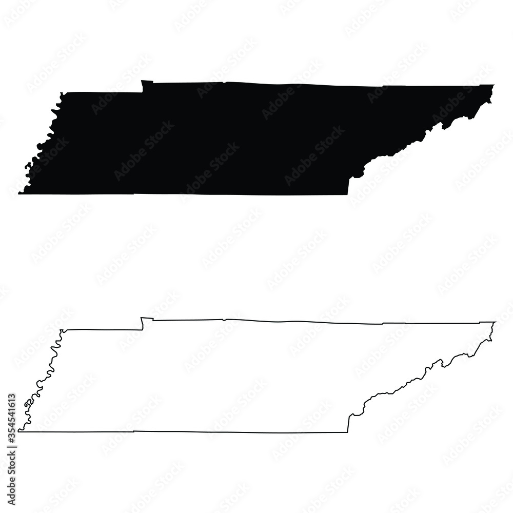Tennessee TN state Map USA. Black silhouette and outline isolated maps on a white background. EPS Vector - obrazy, fototapety, plakaty 