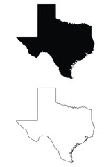 Wall Mural - Texas TX state Map USA. Black silhouette and outline isolated maps on a white background. EPS Vector