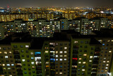 Fototapeta Miasto - City at night, flats in night lights in Silesia, Poland