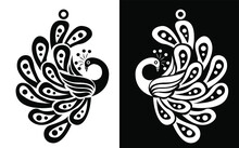 Beautiful Vintage Peacock Design Isolated On Black And White Background - Vector Illustration