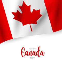 Wall Mural - Canada day background. July 1st national holiday. Banner or advertising poster. Waving Canadian flag with maple leaf. Vector illustration.