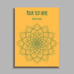 Wall Mural - Green and yellow color Invitation Card with  mandala ornament. Card template for Wedding invitation or Birthday greeting card. Vector illustration