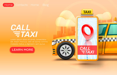 Wall Mural - Smartphone call taxi banner concept, place for text, online application, taxi service.