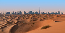 Dubai Skyline And Desert Landscape.