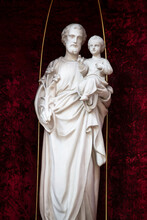 Saint Joseph With Jesus Marble Sculpture. Saint Josef Statue In The Church.